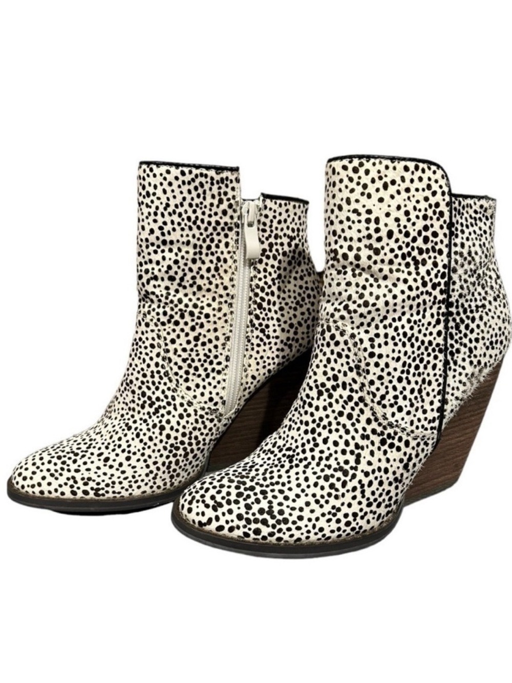 Very Volatile Feverdream Chocolate Chip Leather Pony Hair Wedge Booties Sz 7 VGC